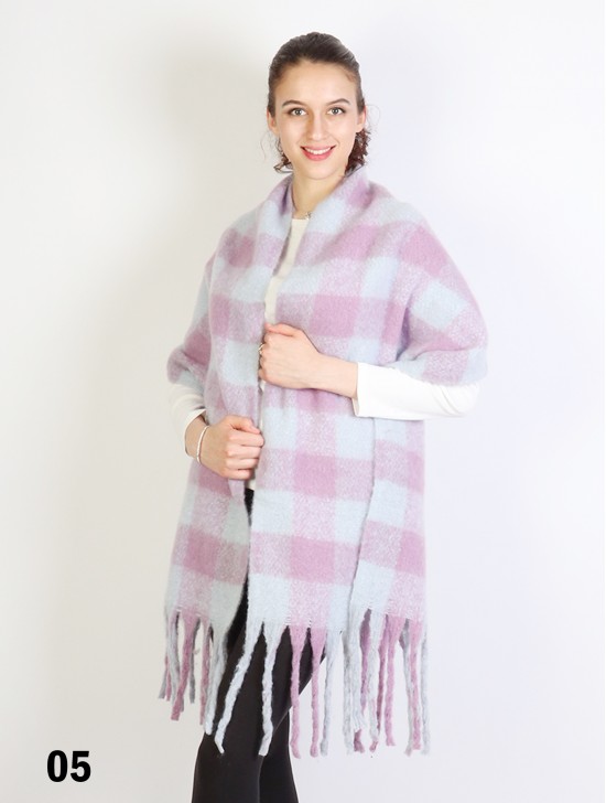 Plush Speckled Checker Scarf W/ Long Fringe